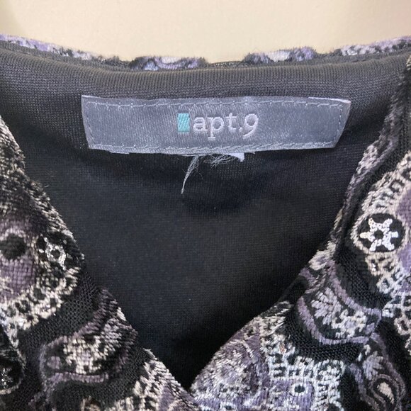 Apt. 9 Velvet Tank Top Large Y2K Black Silver Brocade Bow Babydoll Elegant - Picture 3 of 10